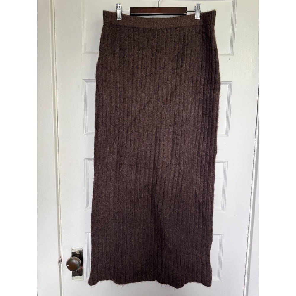Grade & Gather Brown Ribbed Knit Maxi Skirt Large NWT 50593 Elastic Waist Column